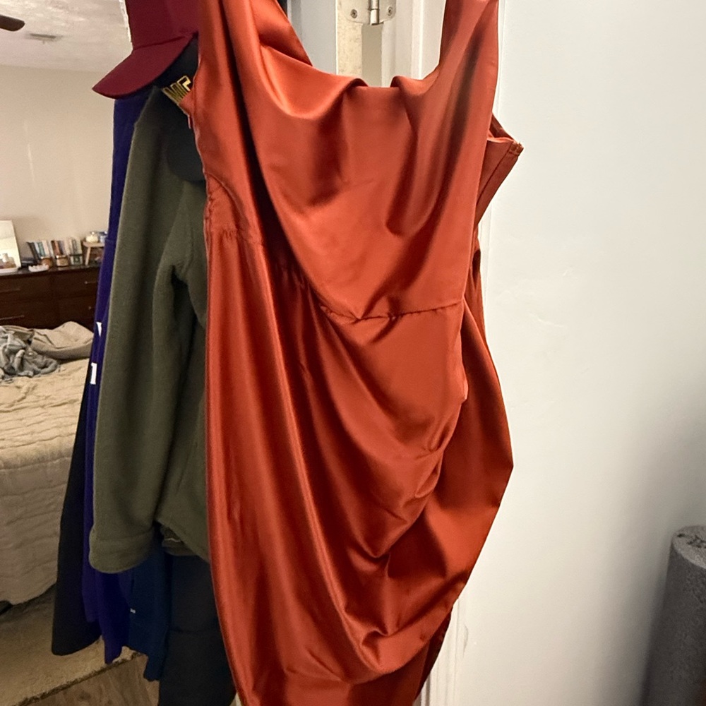 SHEIN Rust Satin Midi Dress